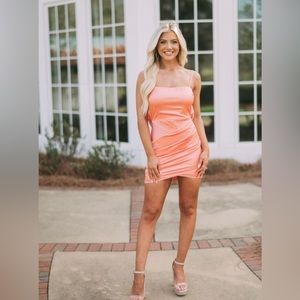 These three boutique satin gathered mini dress!